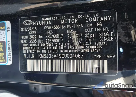 2016 Hyundai Tucson Se from USA, damaged, VIN KM8J33A49GU094067